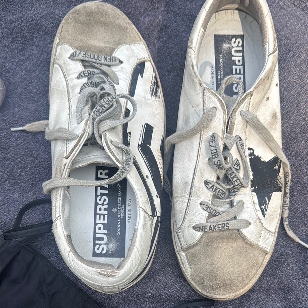 Golden Goose White and Black Striped Sneakers